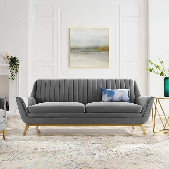 Modway Winsome Channel Tufted Performance Velvet Sofa in Gray