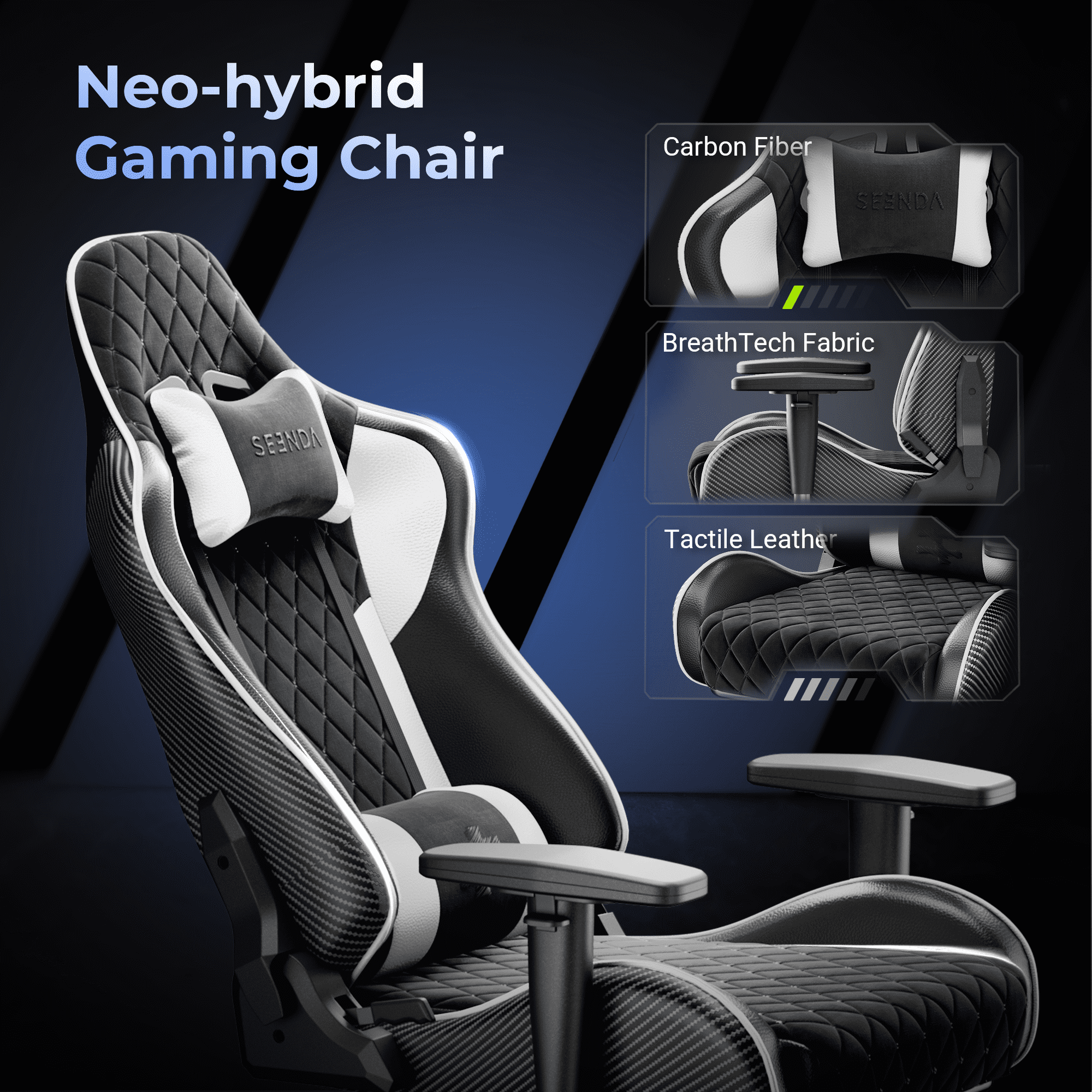 Seenda GCPro-10 Big and Tall Gaming Chair with Footrest, High-Back Ergonomic Office Chair, Heavy Duty Reclining Computer Desk Chair with Adjustable Lumbar Support and Headrest