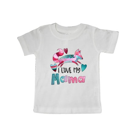 I Love My Mama Pink and Blue Fox with Hearts Baby T-Shirt