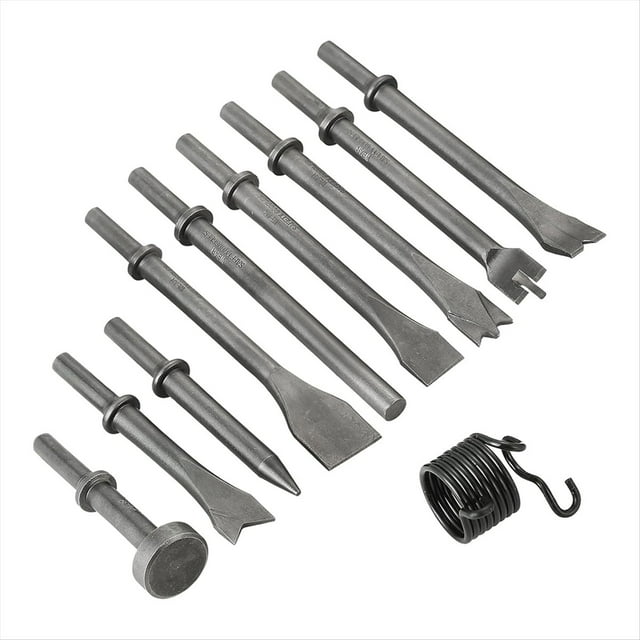 Juego de 10 Cinceles para Martillo Neumático de Aire, de Acero Al Carbono de Alta Resistencia, con Vástago de 0,401 Pulgadas.