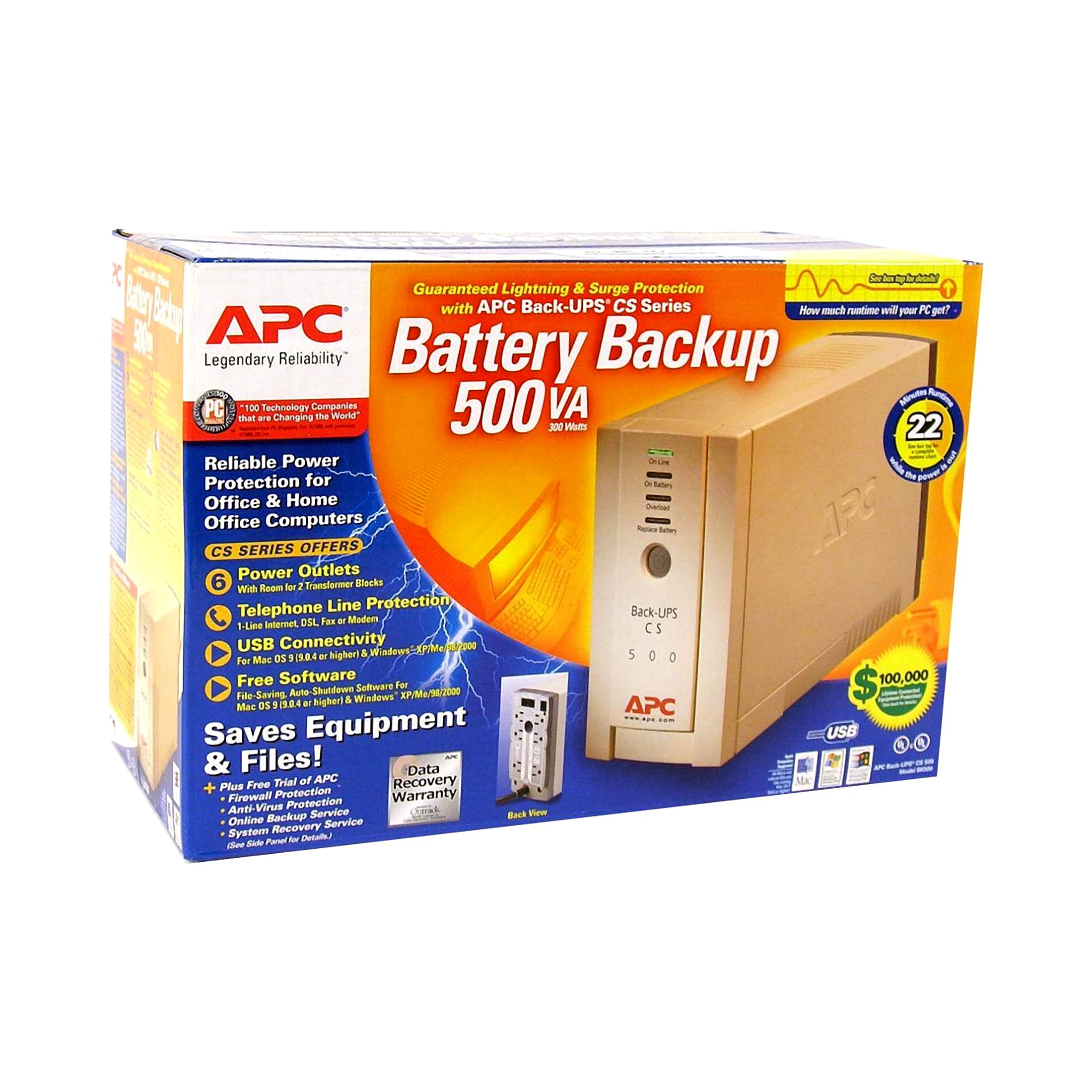 BK500 Back-UPS CS Battery Backup System 6 Outlets, 500 VA, 480 J