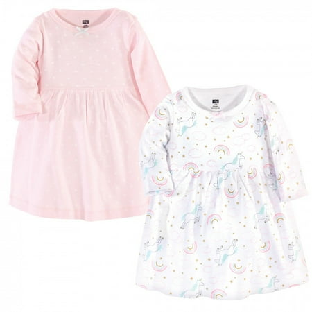 

Hudson Baby Infant and Toddler Girl Cotton Long-Sleeve Dresses 2pk Glitter Unicorn 3-6 Months