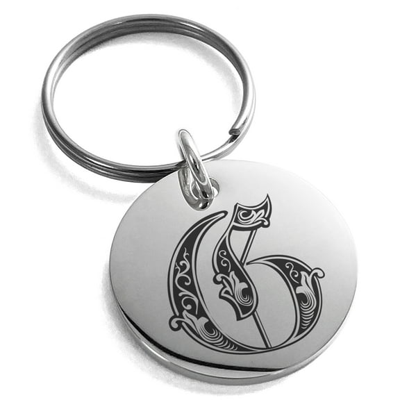 Stainless Steel Letter G Initial Royal Monogram Engraved Small Medallion Circle Charm Keychain Keyring