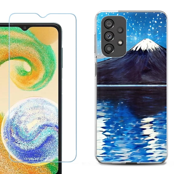 Shockproof Fashion Phone Case for Samsung Galaxy A23 5G, with Tempered Glass Screen Protector, by OneToughShield ® - Starry Night Fuji