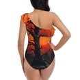 thumbnail image 5 of Sikiie Yellow Castle Sunset Tree Print Women One Piece Swimsuits Tummy Control One Shoulder Bathing Suits Ruffle Swimwear, From S to XXL-X-Large, 5 of 6