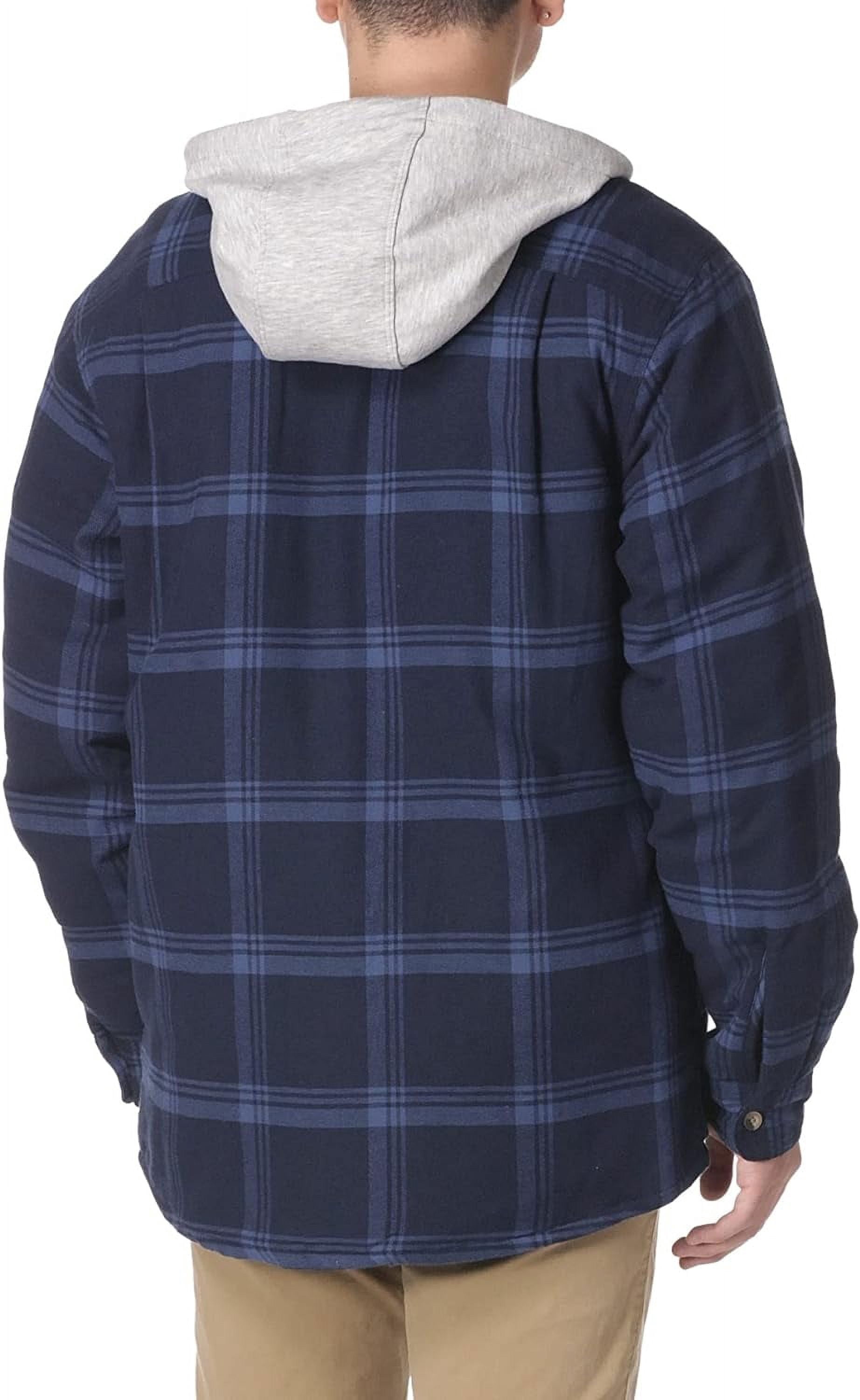 Wrangler&nbsp;Authentics Men's Long Sleeve Quilted Lined Flannel Shirt Jacket with Hood Medium Total Eclipse With Heather