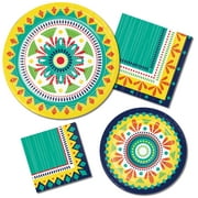 Fiesta Boho Vibe Paper Plates and Napkins  Mexican Themed Party  Set for 16 Guests  by Card & Party Giant