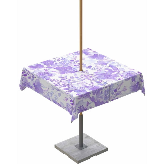 Boanket Outdoor Tablecloth with Umbrella Hole for Patio/Picnic/Party/Camping, Purple Flowers Waterproof Table Cloth Square Cover Washable, Watercolor Summer Botanical Floral (60"x 60")