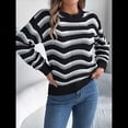 thumbnail image 4 of Suéter de Punto Calado de Larga con Cuello en V y Estampado Ondulado A Juego para Mujer. Negro S, 4 of 10