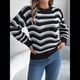 thumbnail image 4 of Suéter de Punto Calado de Larga con Cuello en V y Estampado Ondulado A Juego para Mujer. Negro S, 4 of 10