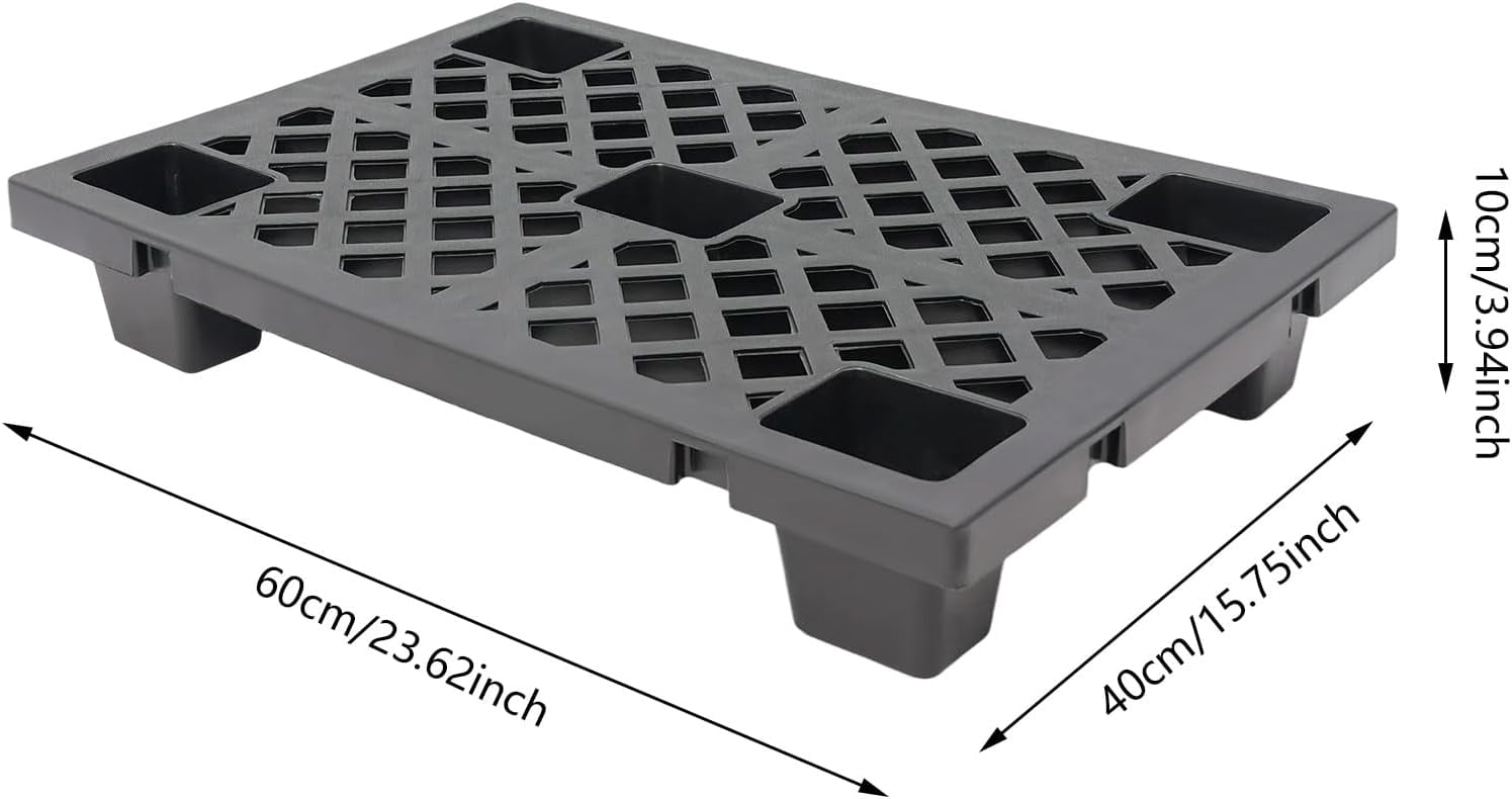 6 Pcs Plastic Pallets 15 x 24 Inch, Waterproof Stackable Storage Floor Pallet Basement Display Pad for Garage, Supermarket, Warehouse, Support Up to 220 Lbs Black