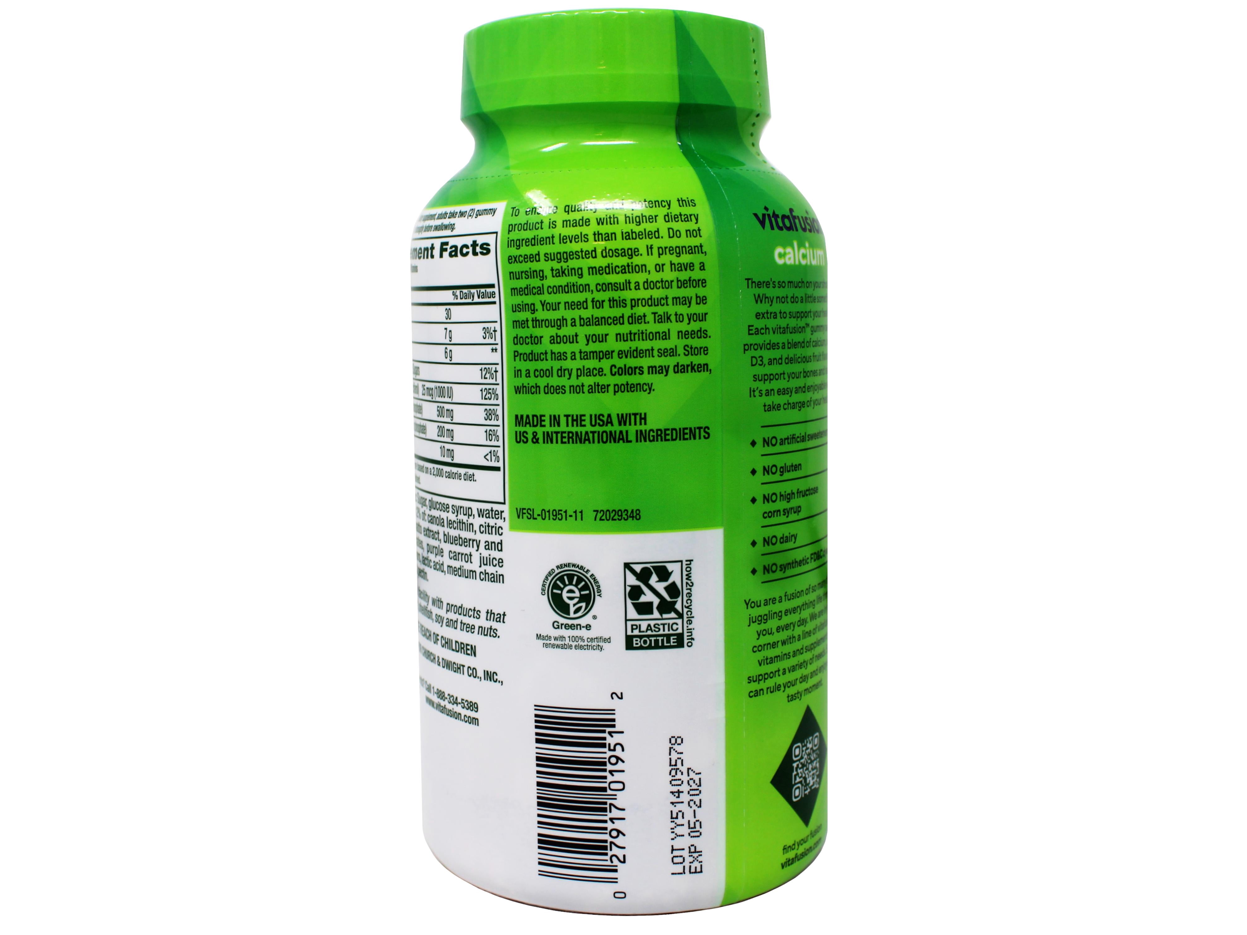 Vitafusion Calcium 500 mg Gummy Vitamins For Adults, Creamy Swirled Fruit 100 ea (Pack of 2)