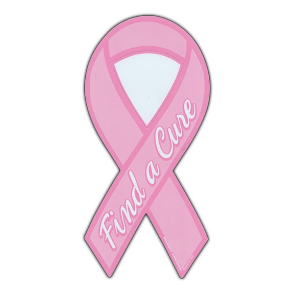 Magnetic Bumper Sticker - Find A Cure (Breast Cancer) - Pink Ribbon Shaped Awareness Magnet - 3.75" x 8"