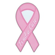 Magnetic Bumper Sticker - Find A Cure (Breast Cancer) - Pink Ribbon Shaped Awareness Magnet - 3.75" x 8"