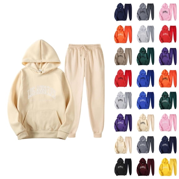 Track Suits for Women Set Los Angeles Graphic Hoodie and Jogger Sweatpants 2 Piece Matching Sweatsuit Lounge Set
