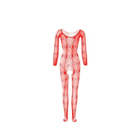 Lolmot Womens Sexy Fishnet Bodysuit Lingerie Long Sleeve Bodysuit Crotchless Mesh Bodystockings One Piece Teddy Lingerie Nightwear on Clearance