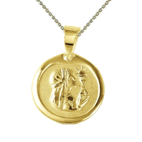 925 Sterling Silver Yellow Gold Plated 1mm Cable Chain Necklace w/ Communion Round Shaped Pendant Charm