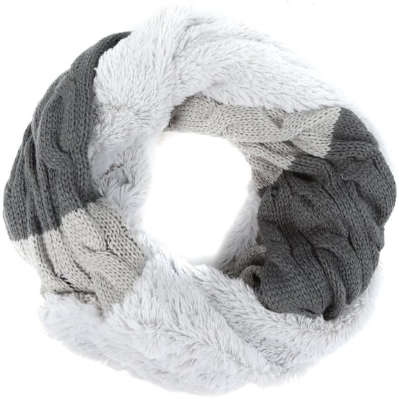 Sakkas Maye short Two Sided Faux Fur Multi Colored Bolcked Wrap Infinity Scarf - Grey - OS