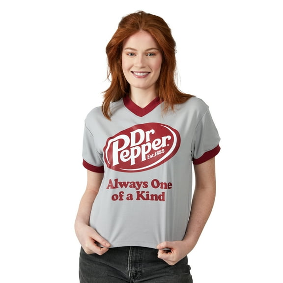 Dr Pepper Always One Of A Kind V-Neck Short Sleeve Gray Heather Women's Crop Top XL