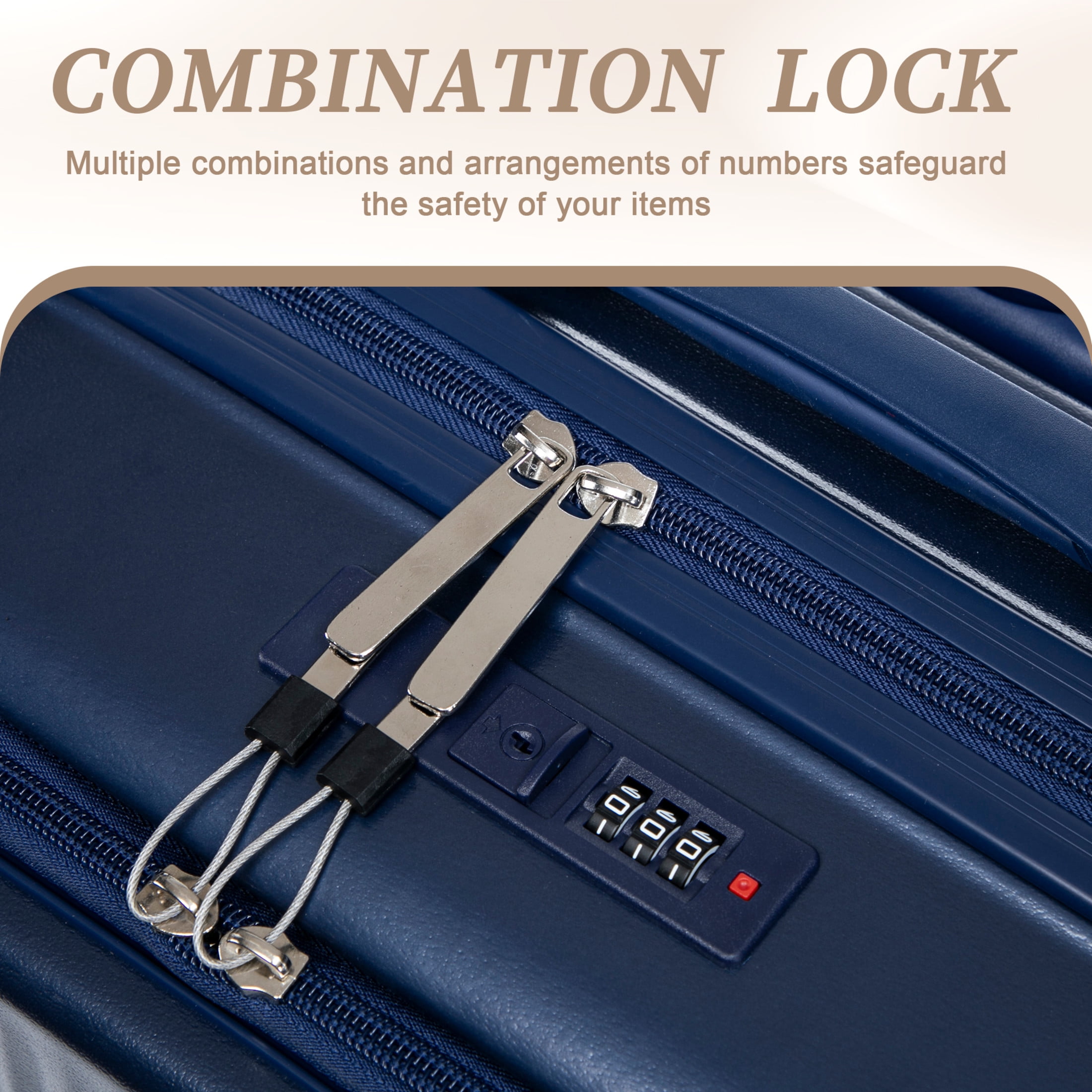 GDF Studio 20" Carry-On Spinner Luggage Set with 14" Cosmetic Case, Lockable and Front Opening, Navy