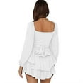 thumbnail image 4 of Women's Long Sleeve Ruffle Layer Tie Mini Short Romper, 4 of 5