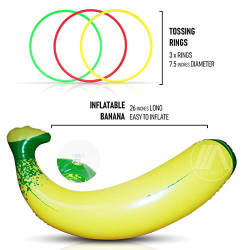 26 Inch Banala, 2 Sizes Ring 3 Pieces Banana and 8 Pieces Plastic Toss Ring for Bachelorette 11 Pieces Bachelorette Party Games Inflatable Banana Ring Toss Game 