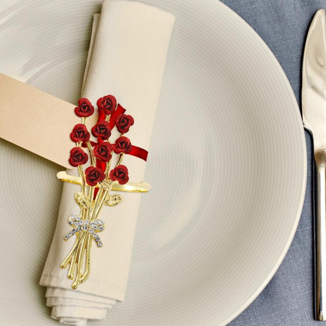 Christmas Napkin Rings, Set of Romantic Rose Heart Paper Napkin Rings with Love Pearl and Hollow Design for Valentine Table