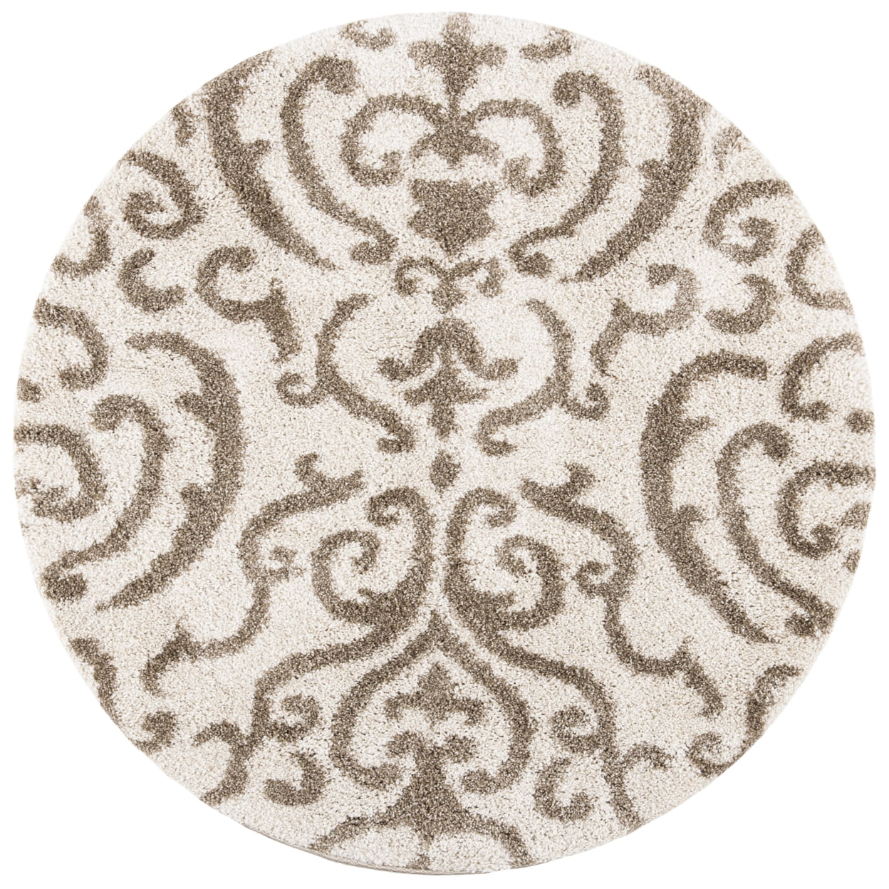 SAFAVIEH Florida Deangelo Damask Plush Shag Runner Rug, Cream/Beige, 2'3" x 9'