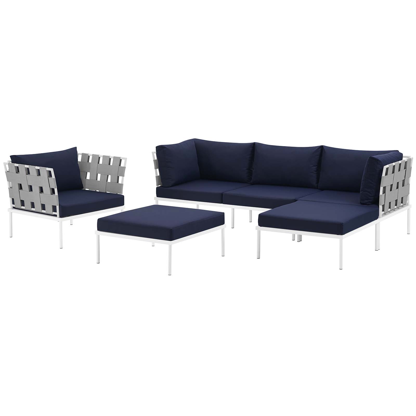 Modway Harmony 6 Piece Outdoor Patio Aluminum Sectional Sofa Set in White Navy - image 3 of 8