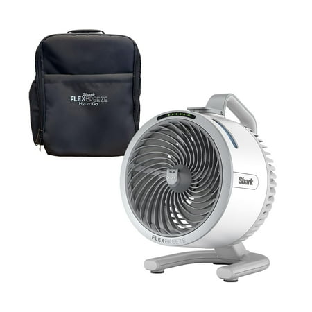 FlexBreeze HydroGo Fan & Travel Bag — Ultra-powerful portable fan with indoor + outdoor evaporative mist. Corded & cordless, White, FA053BRN