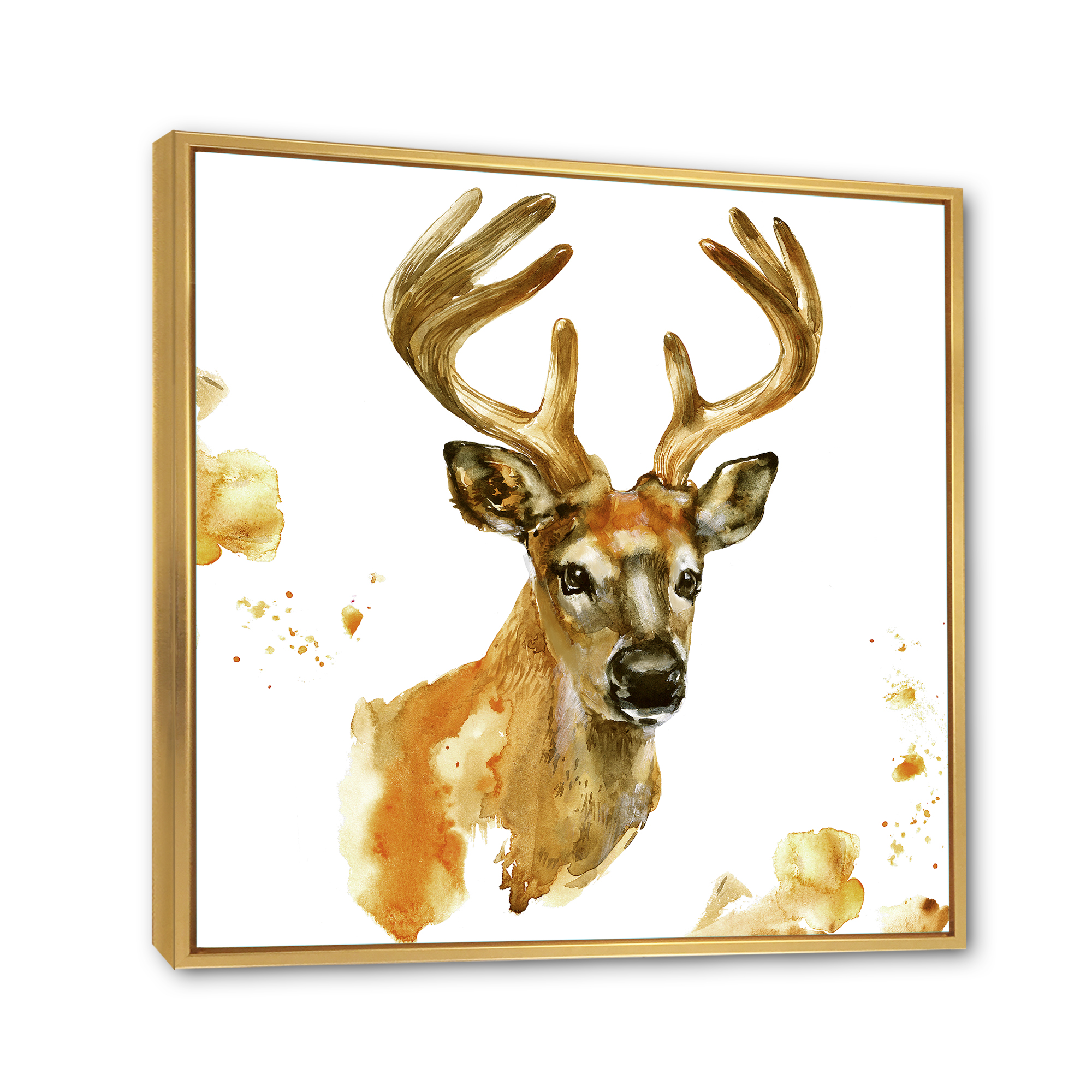Designart 'Abstract Portrait Of Deer With Big Horns' Farmhouse Framed Canvas Wall Art Print