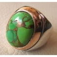 thumbnail image 3 of Green Copper Turquoise Mens Ring, Natural Green Copper Turquoise, Silver Jewelry, 925 Silver Ring, Birthday Gift, Heavy Mens Ring, Arabic Design, Ottoman Style Ring, Christmas, Turkey Mens Signet Ring, 3 of 5
