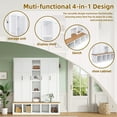 thumbnail image 3 of 63" Farmhouse Hall Tree with Bench and Shoe Storage, 4-in-1 Entryway Bench with 4 Storage Cabinets, 5 Shoe Cabinets and 6 Hanging Hooks, White, 3 of 9