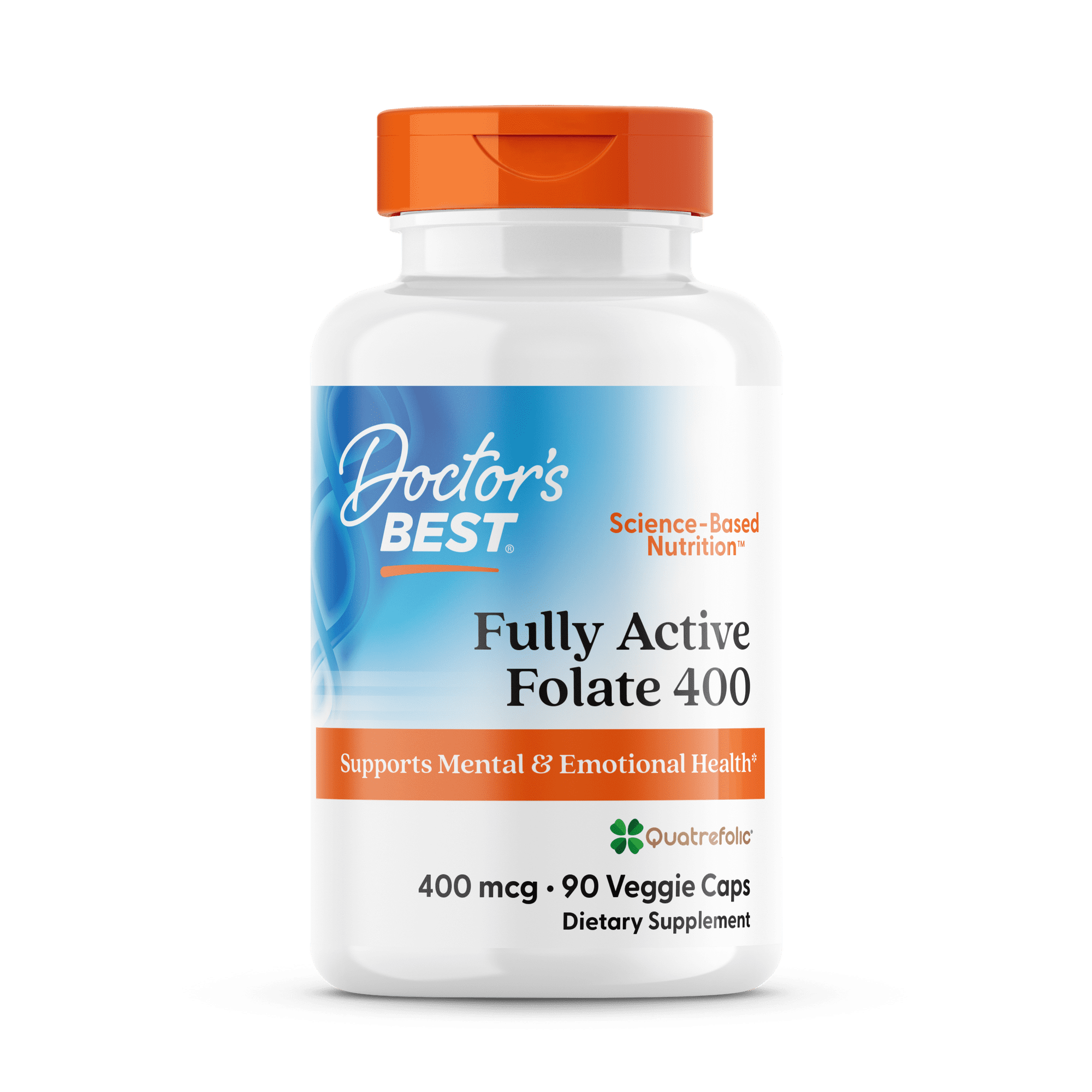 Doctor's Best Fully Active Folate with Quatrefolic, Non-GMO, Vegan, Gluten Free, 400 mcg, 90 Veggie Caps