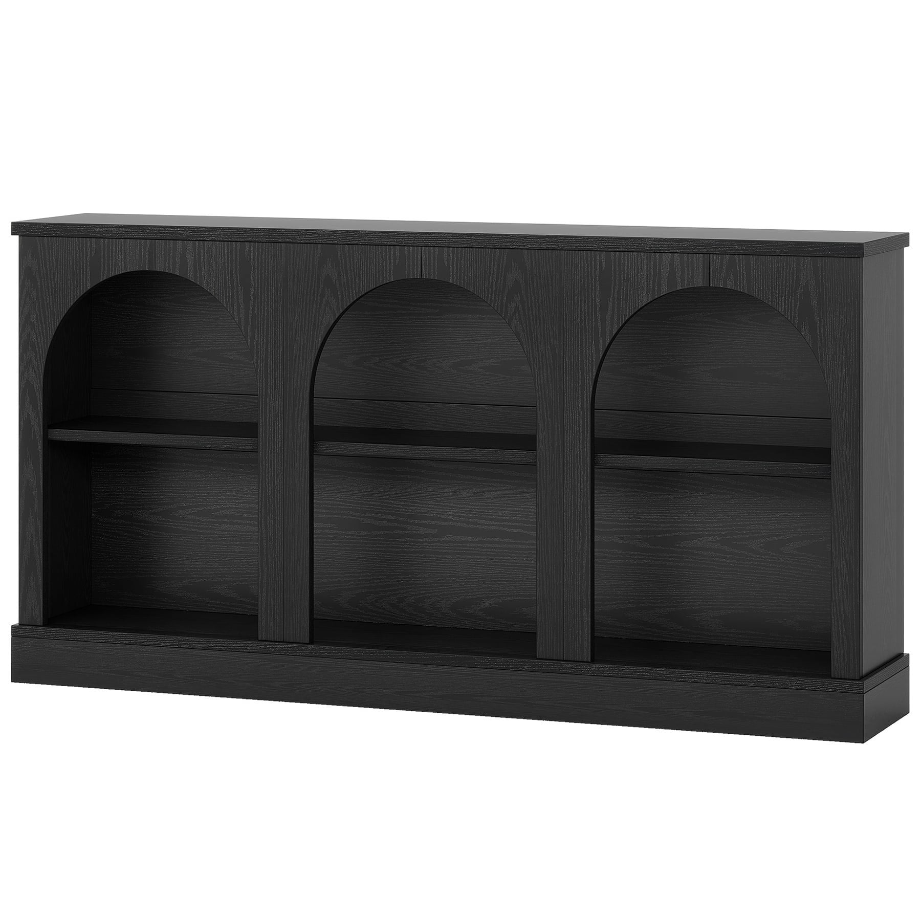 Resenkos Modern Black Console Table, Entryway & Living Room, Wooden Design, Arched Shelf, Stylish Display, Space-Saving Elegant, Black