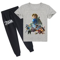 Boys & Girls' Breathable Summer Outfit: The Legend of Zelda Print on Cotton Short Sleeve T-shirt Set