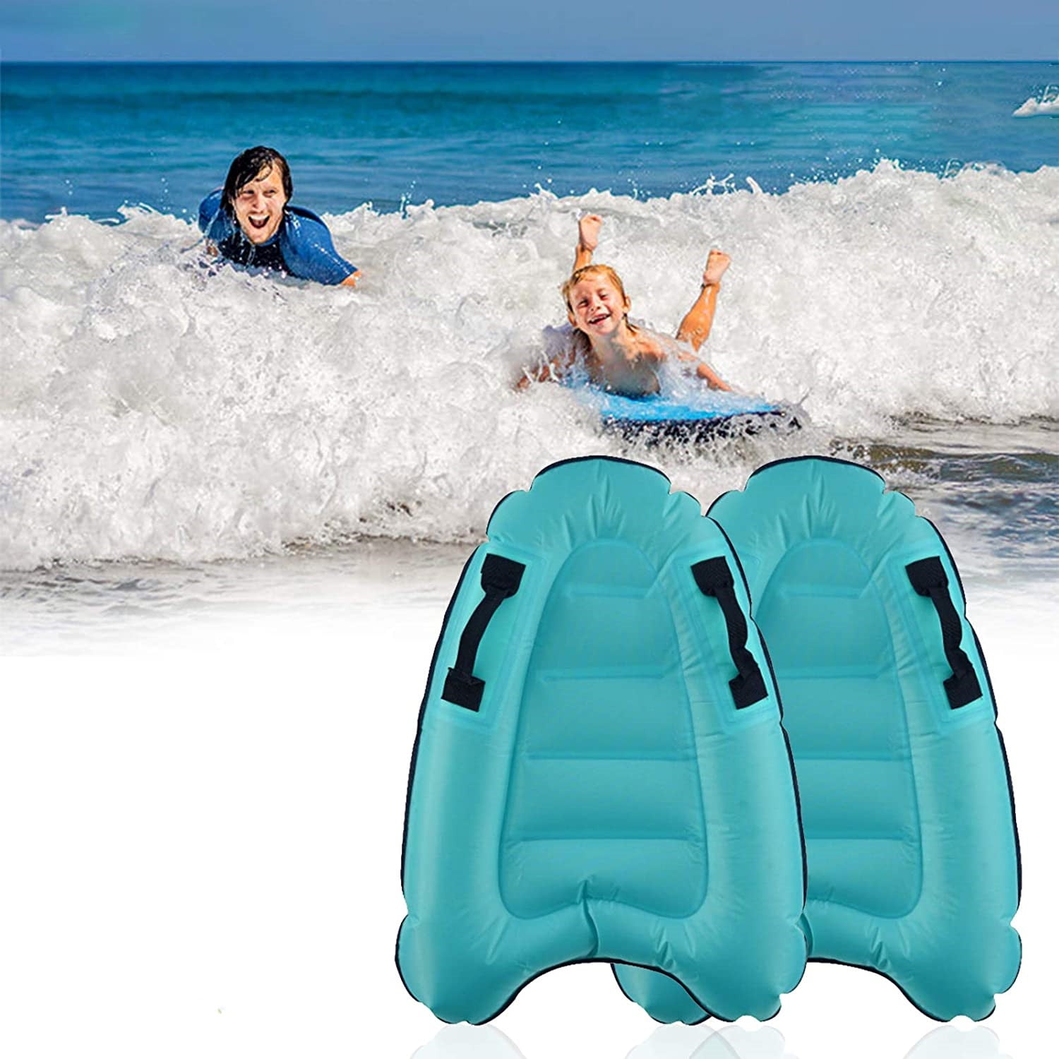 2PCS Inflatable Surfboard Portable Bodyboard with Handles Lightweight Soft Body Boards for Kids Surfboards Pool Floats Boards for Beach Swimming Surfing Water Fun