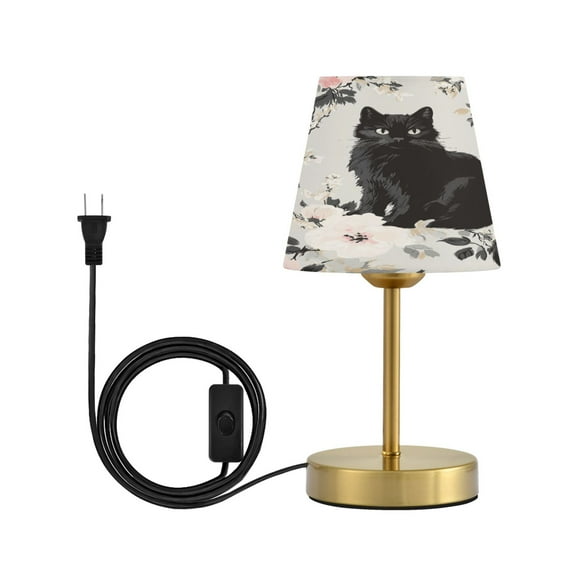 Wobogo Vintage Black Kitten Table Lamps Three-channel Adjustable Lighted Antique Brass Metal Base Simple Modern Style for Bedroom Nightstands Living Room and Office