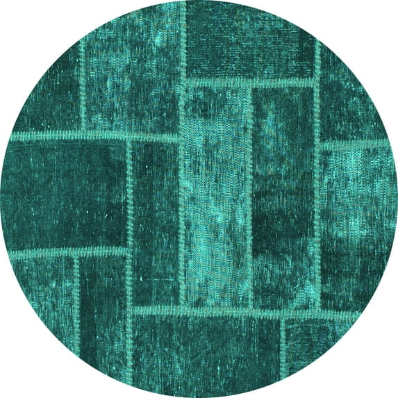 Ahgly Company Indoor Round Patchwork Turquoise Blue Transitional Area Rugs, 7' Round