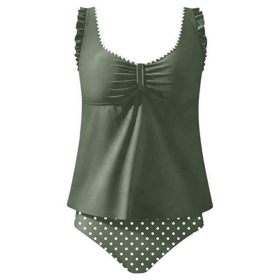MGDXOX Women's Tankini Bathing Suit Modest Two Piece Swimsuit Ruffle V Neck Swim Tank Top with High Waisted Bottom Green S