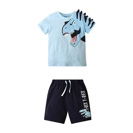 

Boy s Summer Dinosaur Print T Shirt Short Sleeve Shorts Two Piece Casual Outing For 2 To 7 Years Plain Youth Compression