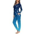thumbnail image 2 of Renewold Blue Snowflake Nightwear for Women Durable Long Pants O-neck Pajama Top Christmas Theme Sleepwear Set of 2 Fashion Jogger Sport Outfits Tracksuit Size S, 2 of 4