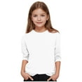 thumbnail image 4 of BLVB Girls 3/4 Sleeve Shirts Casual Crewneck Blouses for Girls Solid Color Loose Tunic Tops Fall Ribbed Knit Tops Kids, 4 of 6