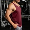 thumbnail image 4 of Men's Solid Blank Sleeveless Tank Tops Workout Training Base Layer Shirts Lightweight Summer Athletic Tops,Wine,M, 4 of 7