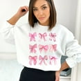thumbnail image 5 of Pink Bow Print Coquette Sweatshirt, Cute Girly Long Sleeve Bow Pattern Top, Feminine Casual Pullover, Soft Pink Bow Sweatshirt for Women, 5 of 7