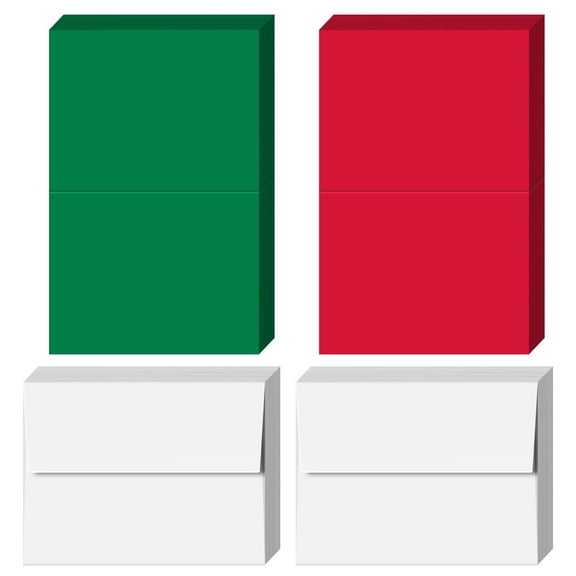 2026 Holiday Christmas Greeting Cards Set - 25 Red and 25 Green Blank Stationary Cards with 50 White Envelopes - 5" x 7" Cards, A7 Envelopes - Great for Greetings, Invitations, Thank You Cards, etc.