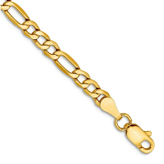14k Yellow Gold Hollow Polished Lobster Claw Closure 3.5mmSemi-Solid Figaro Chain Bracelet 7 Inch Link Bracelet for Wome