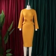 thumbnail image 3 of AURA Womens Elegant Knit Pencil Midi Dress Crew Neck Long Sleeve High Waist Solid Textured Floral, 3 of 10