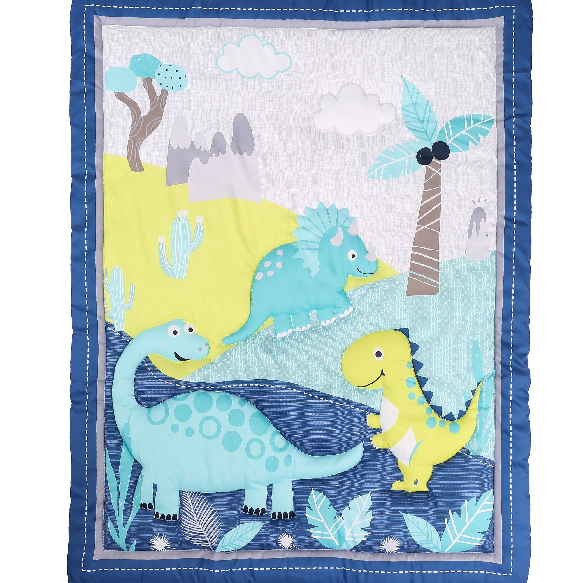 Sweet Baba 4 PC Dinosaur Crib Bedding Sets for Baby Boys, Yellow and Navy Blue
