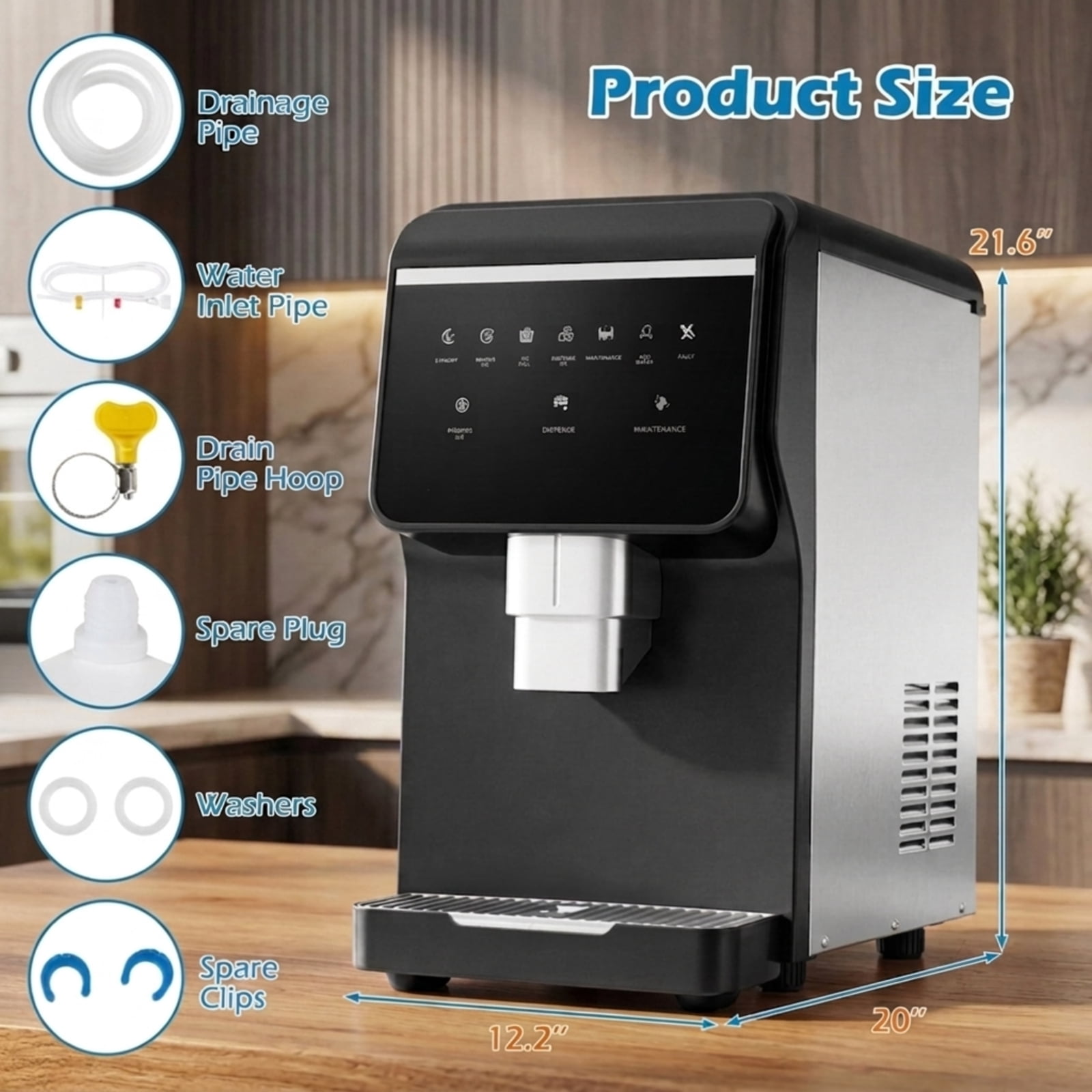 RUIE Nugget Ice Maker with Self Dispensing 80 lbs/24H, Countertop Chewable Pellet Ice Machine for Home Kitchen Bar Office, Soft Sonic Ice Maker